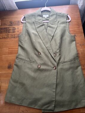 Loft Sleeveless Double-Breasted Olive Green Dress Blazer
